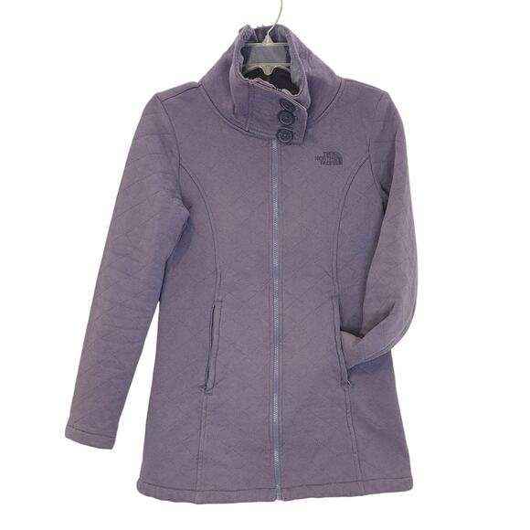 The North Face Quilted Fleece Jacket Full Zip Stand Up Neck Purple Womens Small - Picture 1 of 7